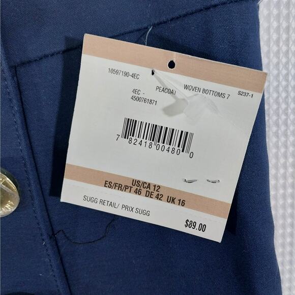 NWT@$89! ANNE KLEIN! SWEET NAVY BLUE BUTTONED SAILOR STYLE TROUSERS! SZ 12 - Picture 10 of 11